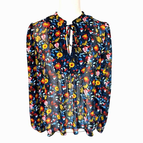 Zara Sheer Top Quilted Neckline Floral Blouse Small Preppy Twee Academia - Picture 1 of 7